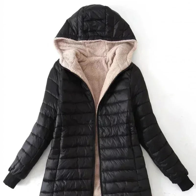Sherpa-Lined Quilted Hooded Jacket