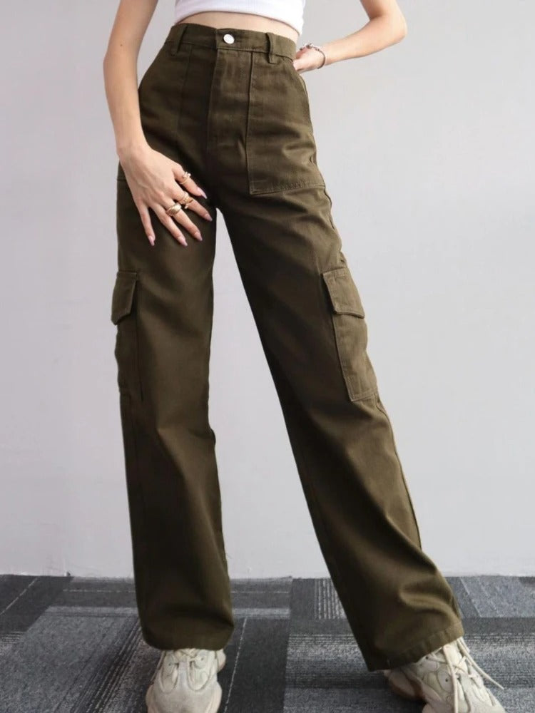 High Waist Flap Pocket Cargo Pants