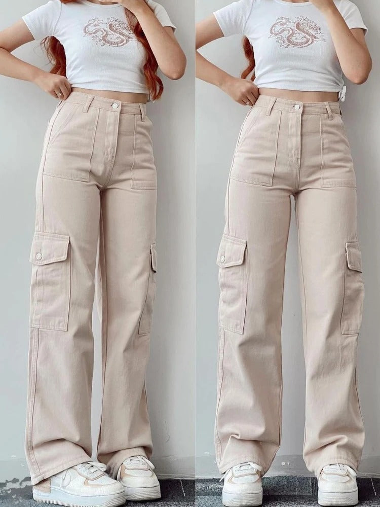 High Waist Flap Pocket Cargo Pants