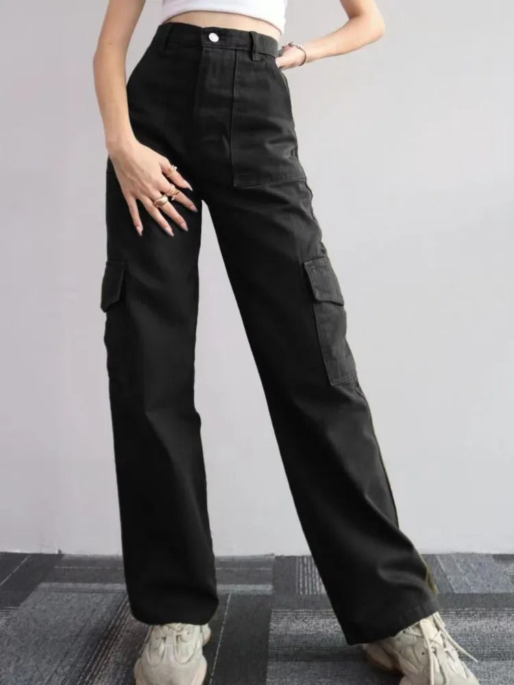 High Waist Flap Pocket Cargo Pants