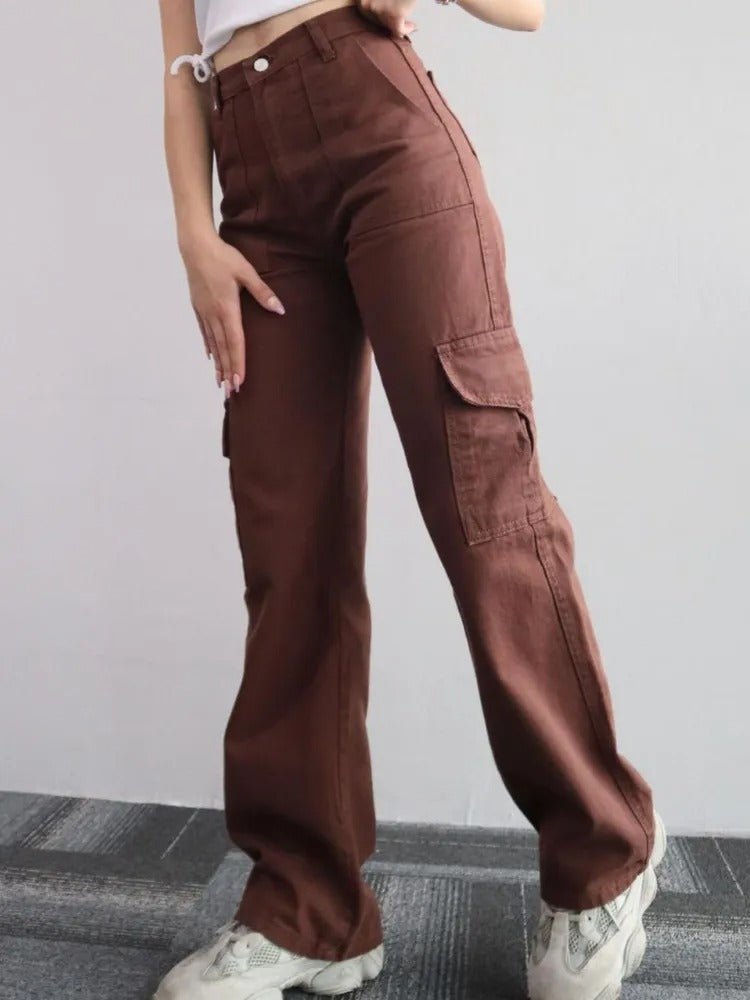 High Waist Flap Pocket Cargo Pants