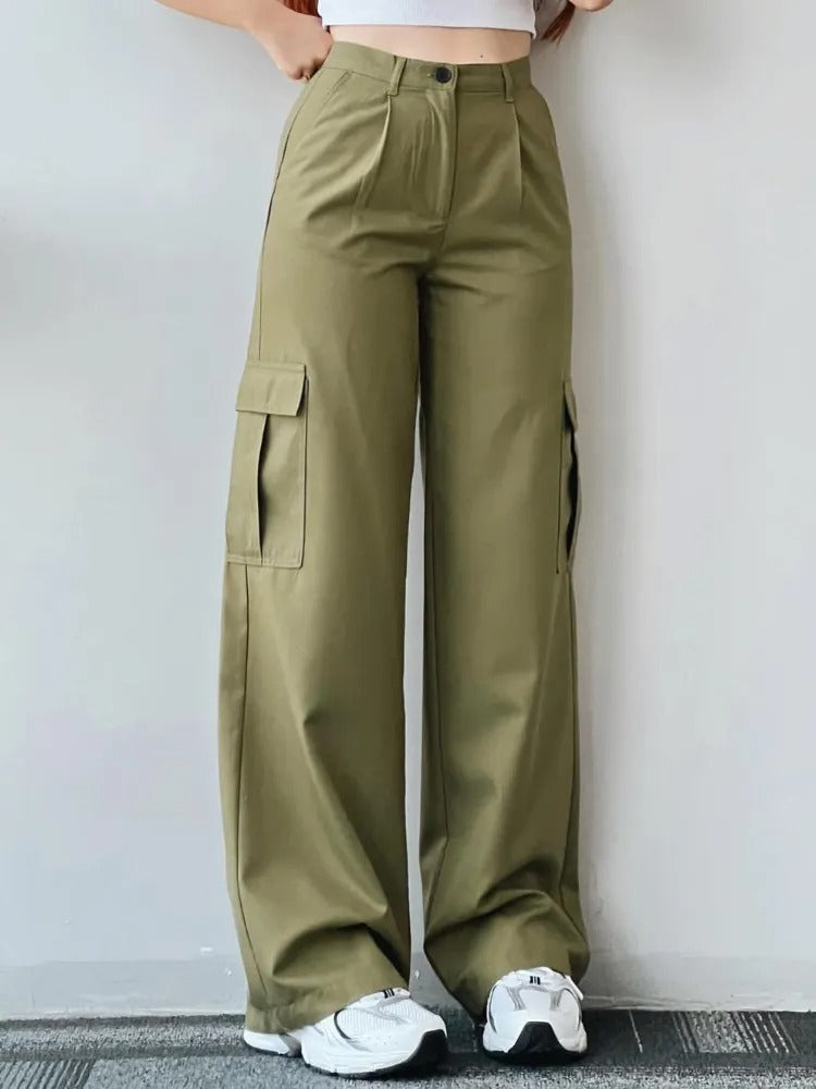 High Waist Flap Pocket Cargo Pants