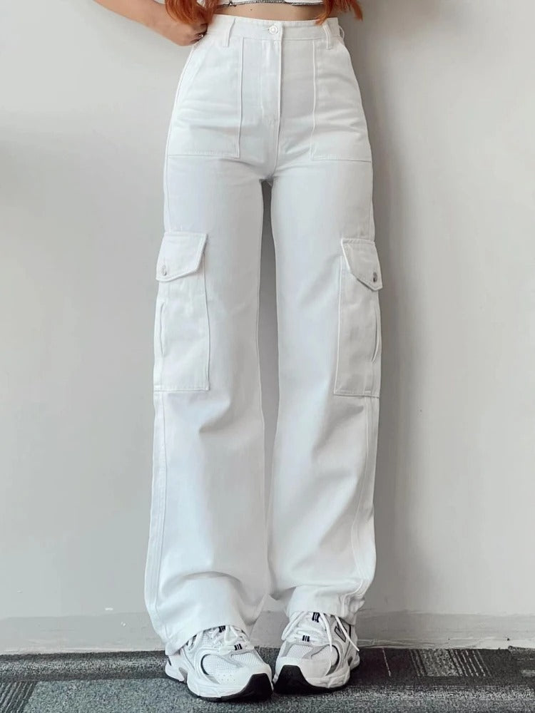 High Waist Flap Pocket Cargo Pants