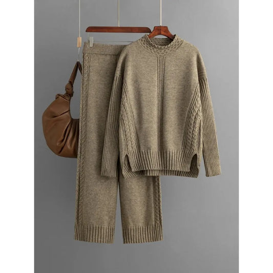Two Piece Sets Womens Outifits Autumn/Winte New Knit Sweater Pullover Casual High-waist Pant Sets Womens Clothing Knitwears