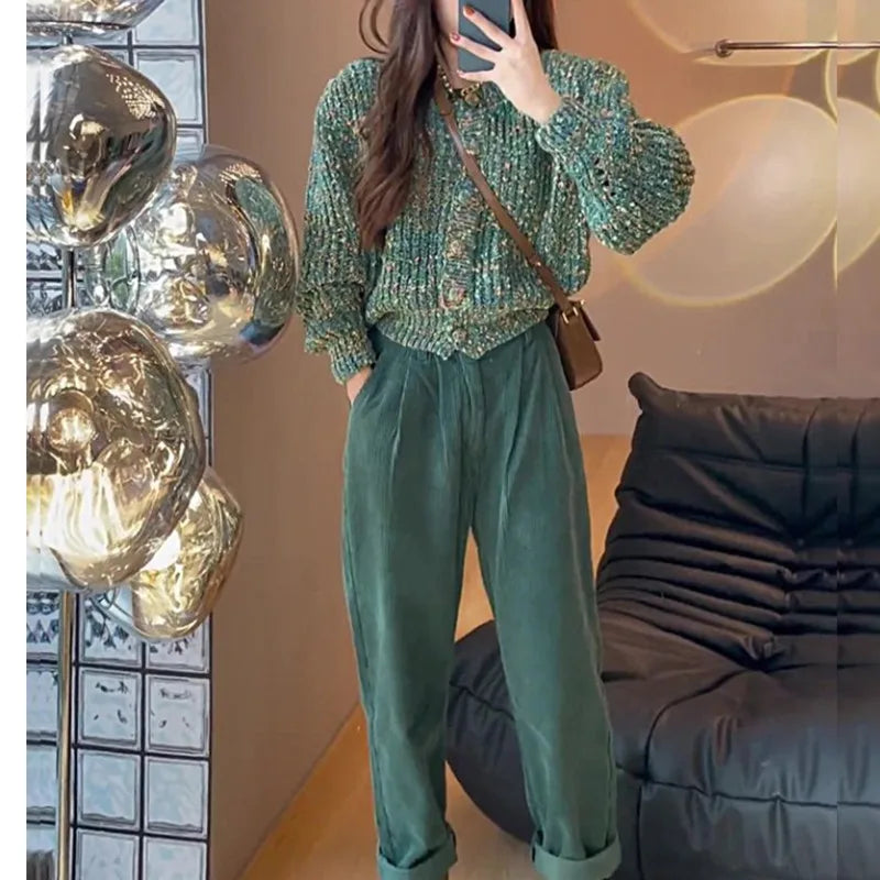 Sweet Style High-end Outfit 2023 Autumn and Winter New Women's Slim Fit Sweater High Waisted Pants Two-piece Set